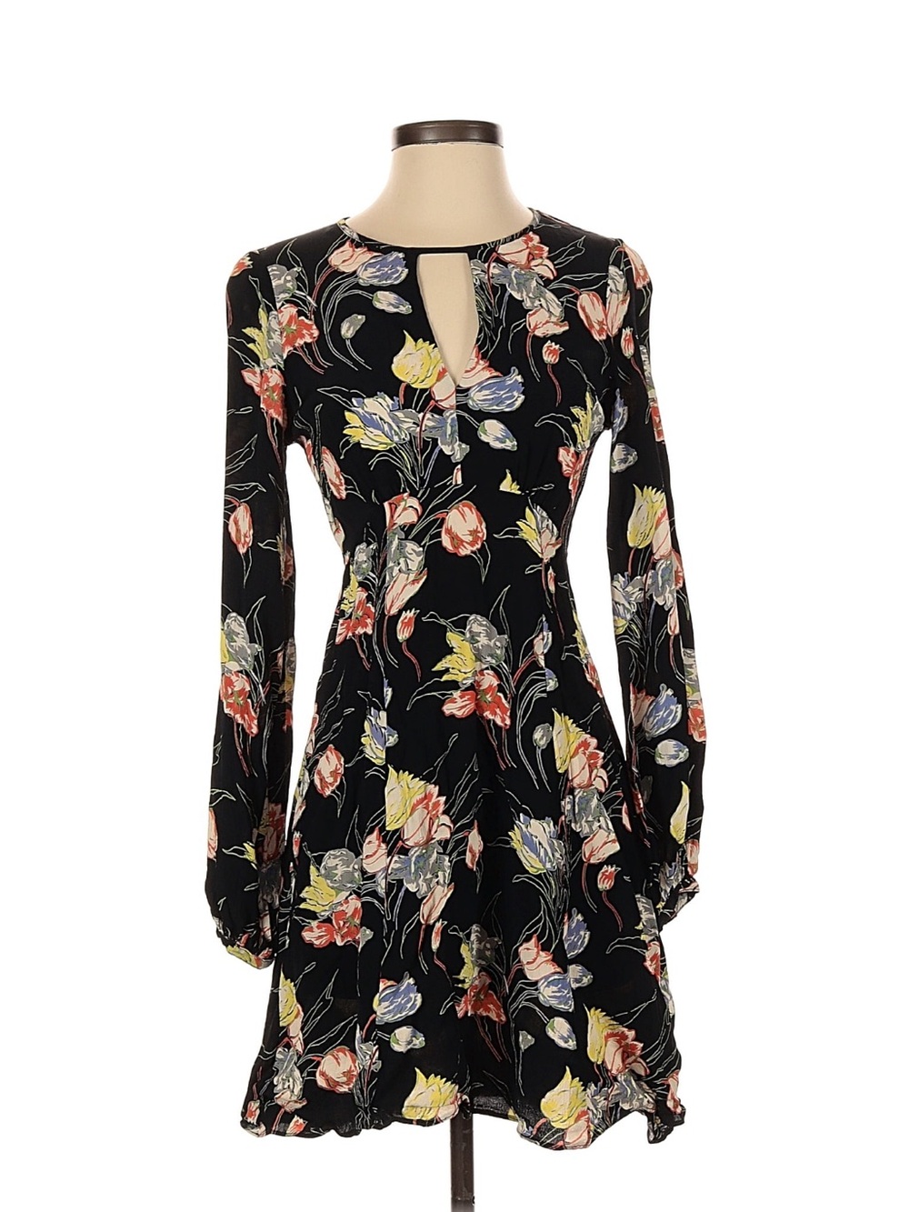 byTiMo Trailing Flowers Black Floral Keyhole Mini Dress XS